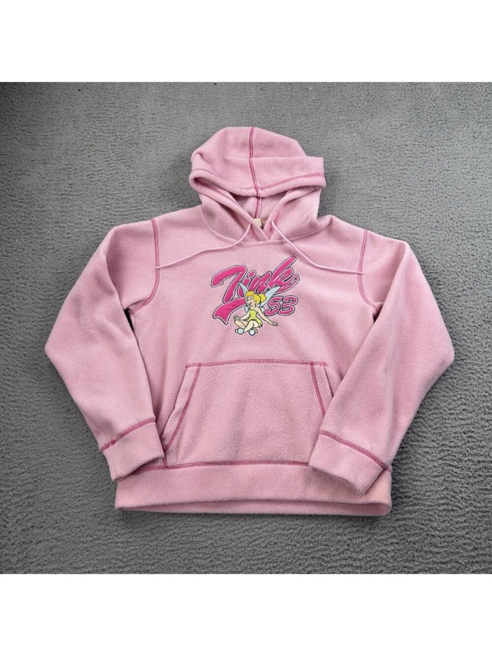 Disney Tinkerbell Tink Pullover Fleece Hoodie Pink Size Medium
